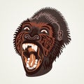 Gorilla head. Vector illustration. Angry brown gorilla.