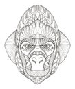 Gorilla head zentangle stylized, vector, illustration, freehand