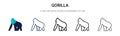 Gorilla icon in filled, thin line, outline and stroke style. Vector illustration of two colored and black gorilla vector icons