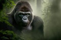 Gorilla in a Misty Jungle - AI Generative