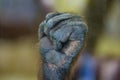 Gorilla monkey ape fist palm close-up fingers touching glass zoo Royalty Free Stock Photo