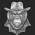 Gorilla, monkey, ape. Wild west. Traditional american cowboy hat. Texas rodeo. Print for children, kids t-shirt. Image Royalty Free Stock Photo