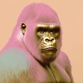 Gorilla Portrait, Pink And Yellow Pastel Colors, Copy Space. Generative AI