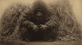 Film Still: A Gorilla Amidst A Hay Pile In Tintype Photography Style