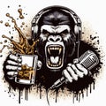 Gorilla in Radio Act Music and whiskey vector illustration