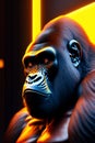 A Gorilla in neon flame. Ai generated.