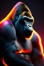 A Gorilla in neon flame. Ai generated.