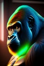 A Gorilla in neon flame. Ai generated.