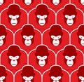 Gorilla seamless pattern. Flock of Angry red big monkey