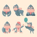 Gorilla set poses. Royalty Free Stock Photo