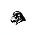 A gorilla in side view is depicted in a modern drawing image, accompanied by a logo and black outline Royalty Free Stock Photo