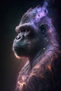 Gorilla in space with cosmic fire effect. 3D rendering