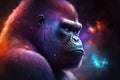 Gorilla on Space Nebula Background Wallpaper - Generative AI