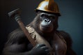 gorilla wearing a construction workers hard hat Royalty Free Stock Photo