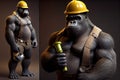 gorilla wearing a construction workers hard hat Royalty Free Stock Photo