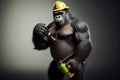 gorilla wearing a construction workers hard hat Royalty Free Stock Photo