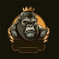 Gorilla wearing Crown, esports mascot, gaming logo template, illustration