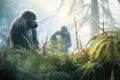 gorillas breath visible in cold morning mist