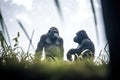 gorillas silhouette framed by foggy forest edge