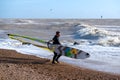 Windsurfer at Goring-by-sea in West Sussex on January 28, 2020. Unidentified person