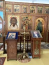 Goritsy, Vologda region, Russia, February, 21. 2020. Church utensils in the church of the Intercession of the most Holy Theotokos