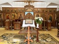 Goritsy, Vologda region, Russia, February, 21. 2020. Iconostasis of the Church of the Intercession of the most Holy Theotokos in t