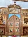 Goritsy, Vologda region, Russia, February, 21. 2020. Iconostasis of the Church of the Intercession of the most Holy Theotokos in t