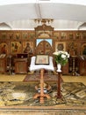 Goritsy, Vologda region, Russia, February, 21. 2020. Iconostasis of the Church of the Intercession of the most Holy Theotokos in t