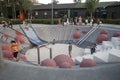 Gorky Park. Childrens and their parents on the modern childrens playground in the Gorky Park