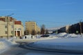 Gorky street in the city of Kandalaksha in February. Russia, Murmansk region