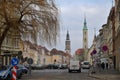 Gorlitz GÃÂ¶rlitz,  Germany, December 17, 2018: Two clock towers at market square Royalty Free Stock Photo