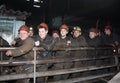 Gorlovka, Ukraine - October 12, 2015: Miners are in the queue before the descent into the underground workings