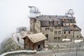 Gornergrat observatory and hotel closed and empty during summer 2020 and covid-19 crisis in middle of clouds at 3100m high in