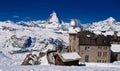The Gornergrat Observatory and Matterhorn peak Royalty Free Stock Photo