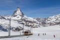 Gornergrat Train and people skiing in front of Matterhorn