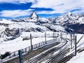 Gornergrat train station with the view to the Matterhorn Mountain Royalty Free Stock Photo