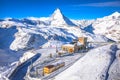 Gorngerat cogwheel railway station and Matterhorn peak in Zermatt ski area view Royalty Free Stock Photo