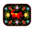 Gorodets painting red horse and floral elements tray. Russian na