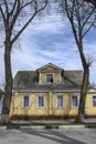 GORODETS, RUSSIA - APRIL 17, 2023: Wooden house built in 19 century with carved platbands
