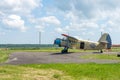 Gorodok.Ukraine. June 6, 2021. Tsuniv airfield. Tsuniv airfield. Biplane taxiing to the runway. Sport. Extreme entertainment Royalty Free Stock Photo