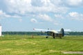 Gorodok.Ukraine. June 6, 2021. Tsuniv airfield. Tsuniv airfield. Biplane taxiing to the runway. Sport. Extreme entertainment Royalty Free Stock Photo