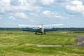 Gorodok. Ukraine. June 6, 2021. Tsuniv airfield. Tsuniv airfield. Biplane taxiing to the runway. Sport. Extreme entertainment. Royalty Free Stock Photo