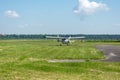 Gorodok. Ukraine. June 6, 2021. Tsuniv airfield. Training aircraft, taxiing to the runway. Sport. Extreme entertainment. Transport Royalty Free Stock Photo