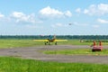 Gorodok. Ukraine. June 6, 2021. Tsuniv airfield. Training aircraft, taxiing to the runway. Sport. Extreme entertainment. Transport Royalty Free Stock Photo