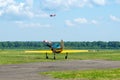 Gorodok. Ukraine. June 6, 2021. Tsuniv airfield. Training aircraft, taxiing to the runway. Sport. Extreme entertainment. Transport Royalty Free Stock Photo