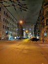 Gorokhovaya street, decorated with stars for Christmas and New Year, a view of the Admiralty of St. Petersburg