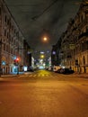 Gorokhovaya street, decorated with stars for Christmas and New Year, a view of the Admiralty of St. Petersburg