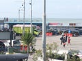 Activities in Gorontalo Harbor, Gorontalo City, Indonesia. Ferry passengers have just arrived from a trip