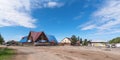 Goryachinsk, Buryatia / Russia - September 01, 2020: a place with store named Baikal, in the summer against a bright blue sky.