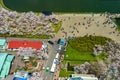 Goryokaku park in springtime cherry blossom season ( April, May ), aerial view star shaped fort in sunny day